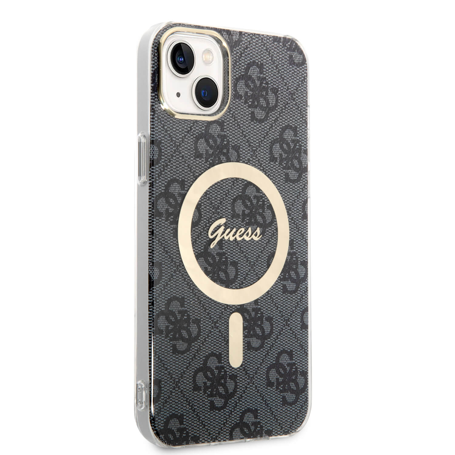Guess iPhone 15 Plus / 14 Plus - Bundle Pack - Σετ Σκληρή Θήκη με Πλαίσιο Σιλικόνης και Ασύρματος Φορτιστής MagSafe - Design 4G Print MagSafe - Black - GUBPP14MH4EACSK