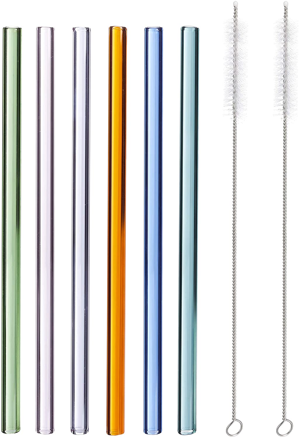 Relaxdays Σετ με 6 Επαναχρησιμοποιούμενα Ίσια Καλαμάκια από Γυαλί - Long - Colorful - 4052025912611