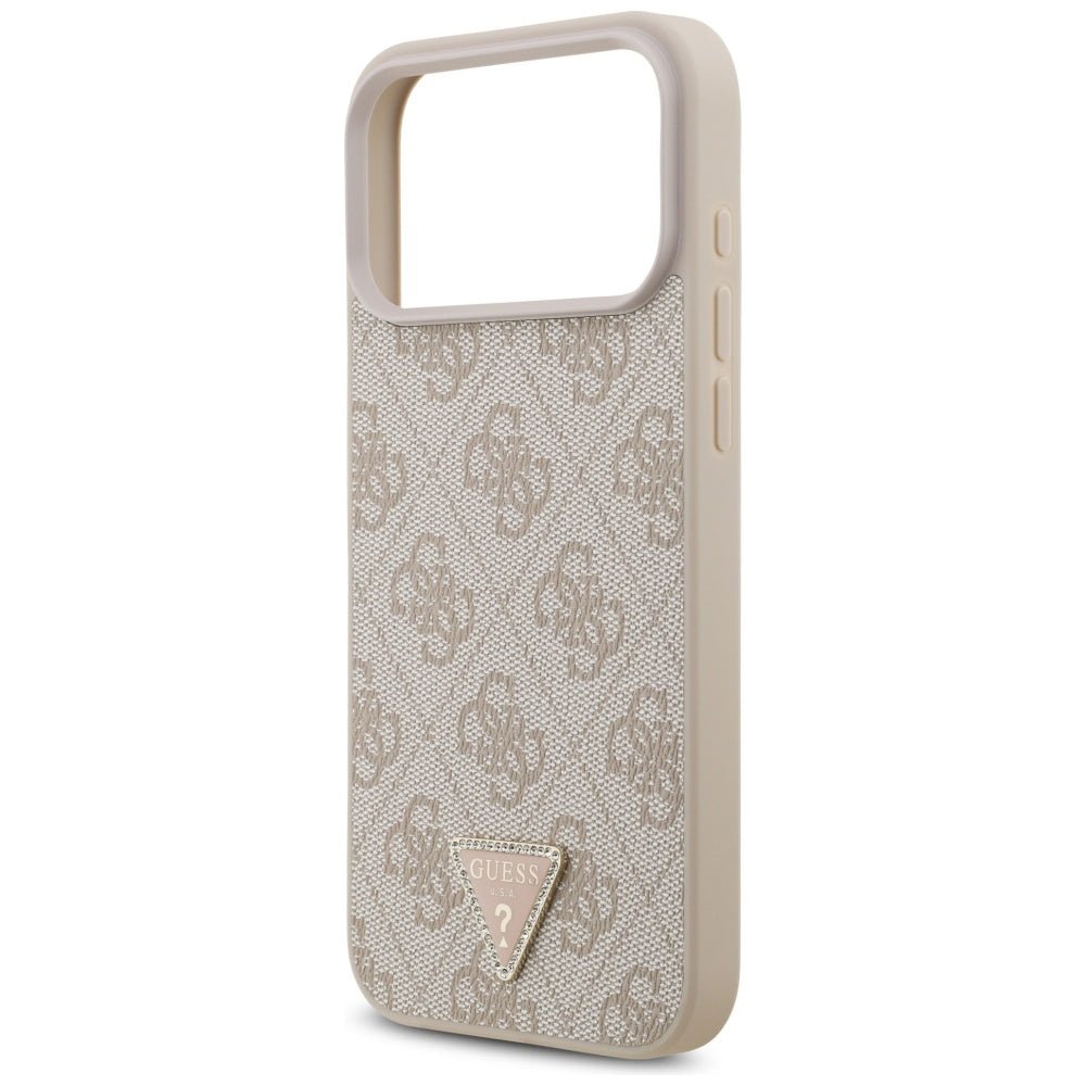Guess iPhone 17 Pro Max - 4G Triangle Strass MagSafe - Σκληρή Θήκη με Επένδυση Συνθετικού Δέρματος - Pink - GUHMP17XP4TDPLP