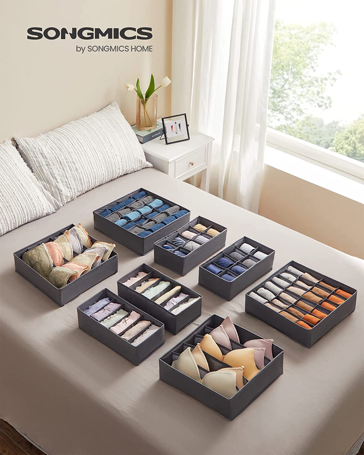 Songmics Σετ με 8 Κουτιά Αποθήκευσης για Συρτάρι και Ντουλάπα - Grey - RUS08GY