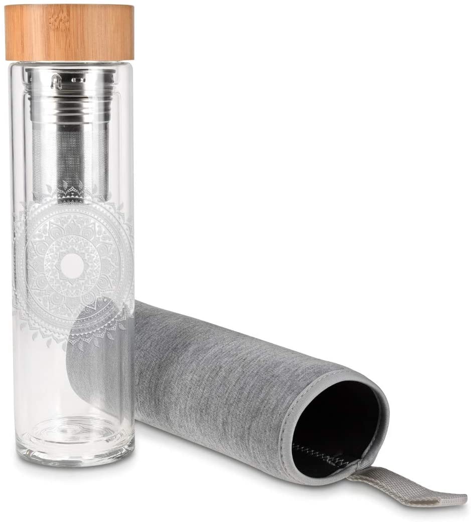 Navaris Γυάλινο Μπουκάλι Τσαγιού με Θήκη μεταφοράς - 500ml - Design Indian Sun - Clear - 45888.2.01