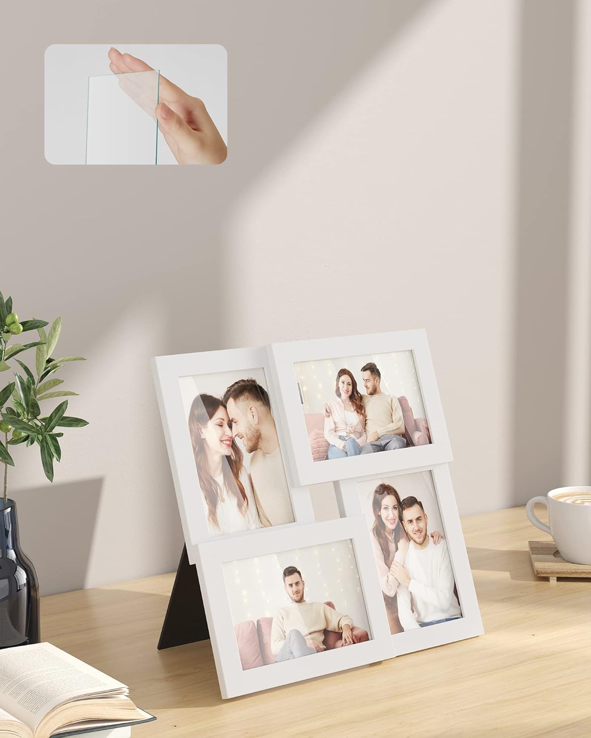Songmics Ξύλινη Κορνίζα για 4 Φωτογραφίες 10 x 15 cm - White - RPF25WT