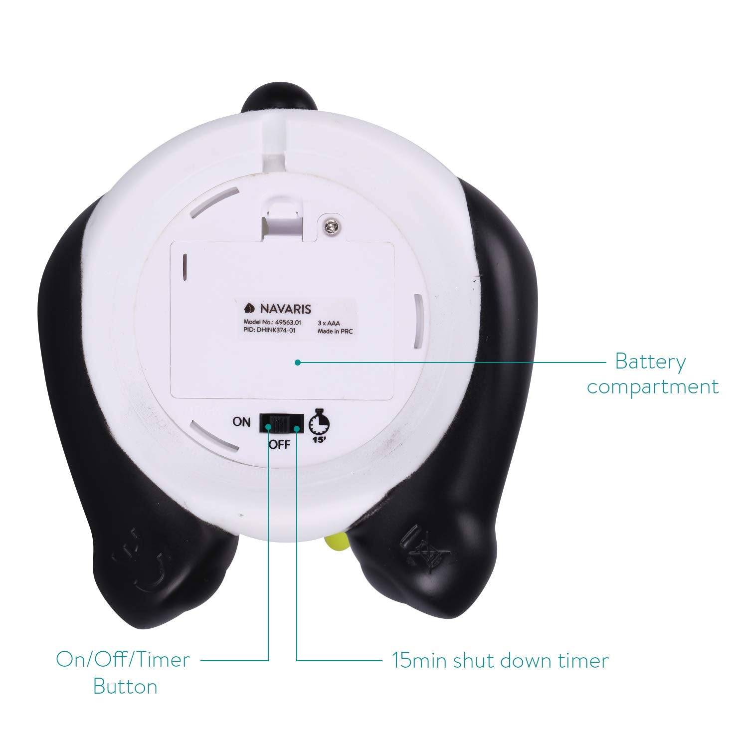 Navaris Night Light for Kids - Φως Νυκτός για Παιδιά - Design Panda - Black / White - 49563.01