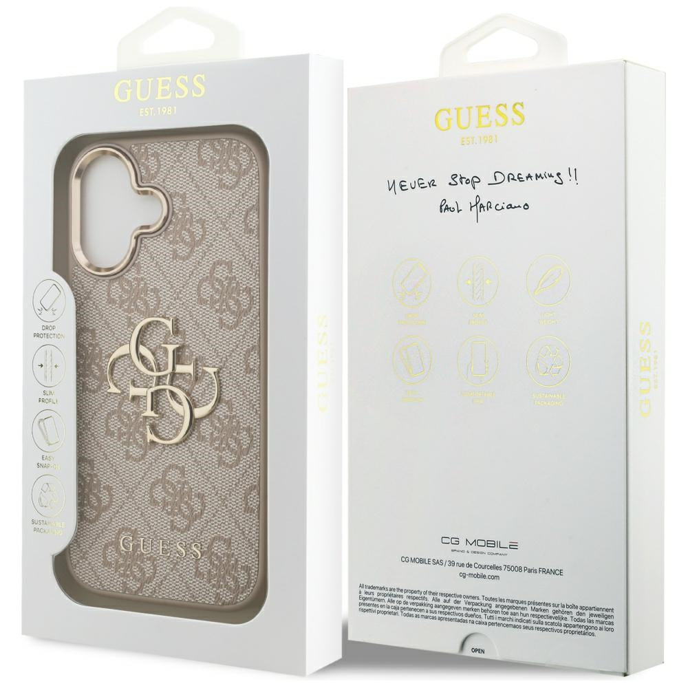 Guess iPhone 17 - 4G Big 4G Classic Logo - Σκληρή Θήκη με Πλαίσιο Σιλικόνης και Επένδυση από Οικολογικό Δέρμα - Pink / Gold - GUHCP17S4GMGCPI