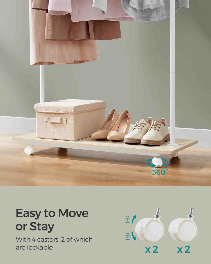 Songmics Τροχήλατη Επεκτεινόμενη Κρεμάστρα Δαπέδου - Ράγα Ρούχων - Natural Beige / Cloud White - HSR151W01