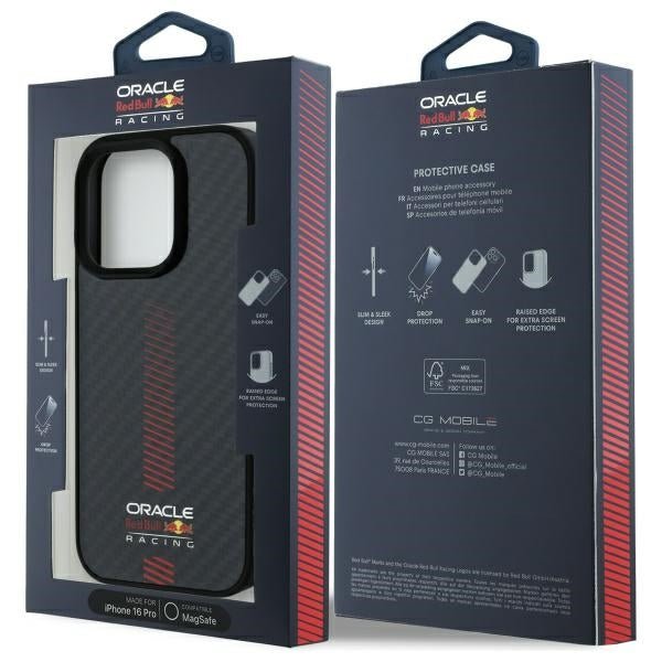 Red Bull iPhone 16 Pro - Carbon Fiber Power Bar - MagSafe Σκληρή Θήκη με Πλαίσιο Σιλικόνης - Black - RBHMP16L24CFGSMK