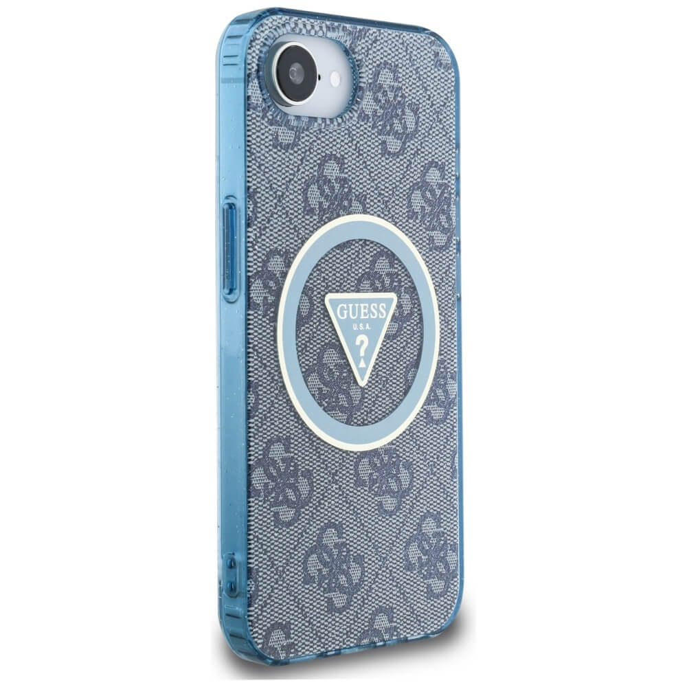 Guess iPhone 16e - IML Metal Glitter 4G Circle Triangle MagSafe - Σκληρή Θήκη με Πλαίσιο Σιλικόνης και MagSafe - Blue - GUHMPSE4HG4PRTGB