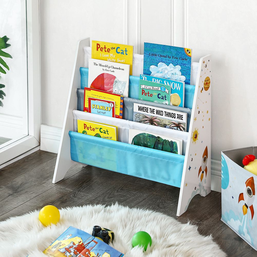 Songmics Παιδική Ραφιέρα για Βιβλία - 62.5 x 28 x 60 cm - Space - Saving Design - White / Blue / Grey - GKR72WT
