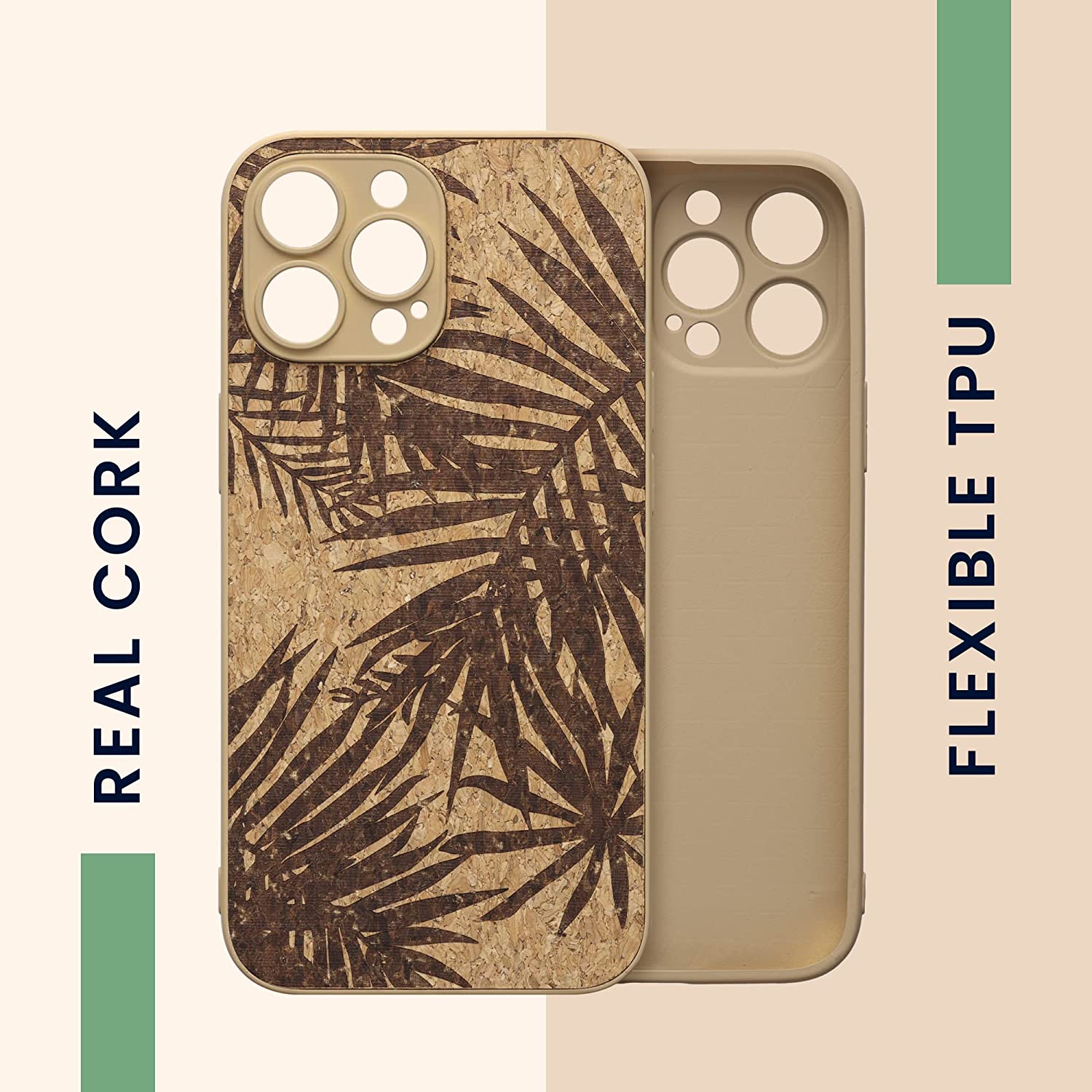 KW iPhone 13 Pro Max Σκληρή Θήκη από Φελλό με Πλαίσιο Σιλικόνης - Design Palm Leaves - Dark Brown / Light Brown - 58127.01 - likebrands.gr