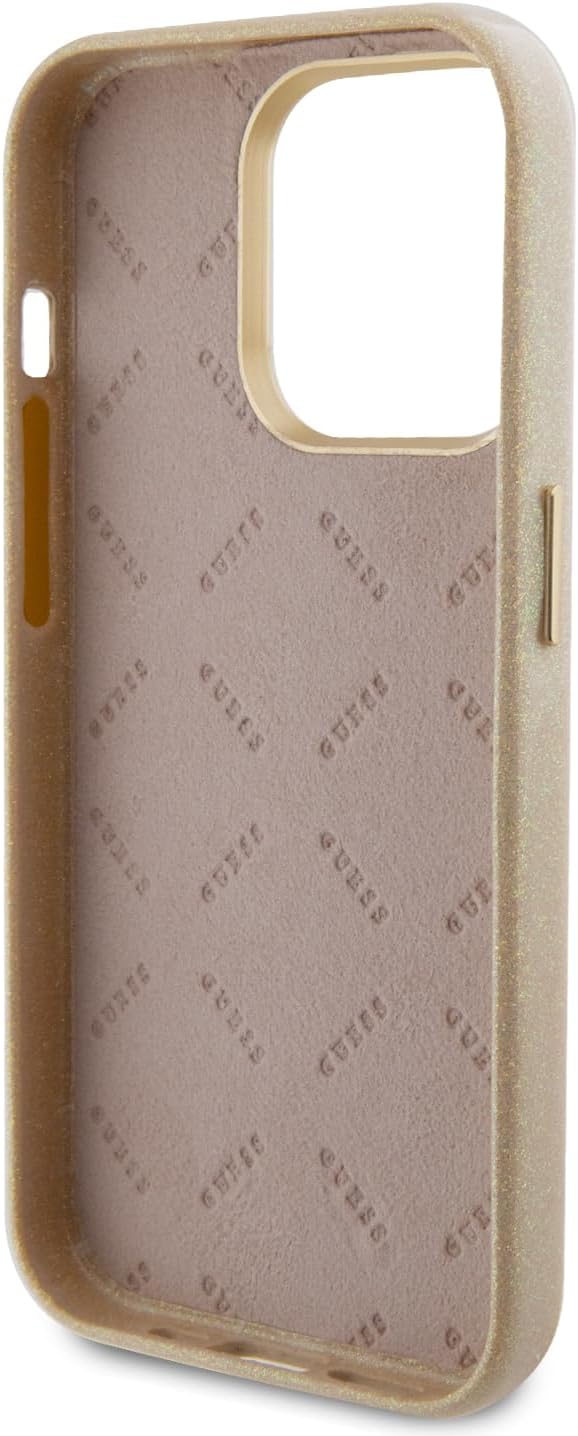 Guess iPhone 15 Pro Glitter Glossy Script Θήκη Σιλικόνης - Gold / Light Gold - GUHCP15LPGMCSD