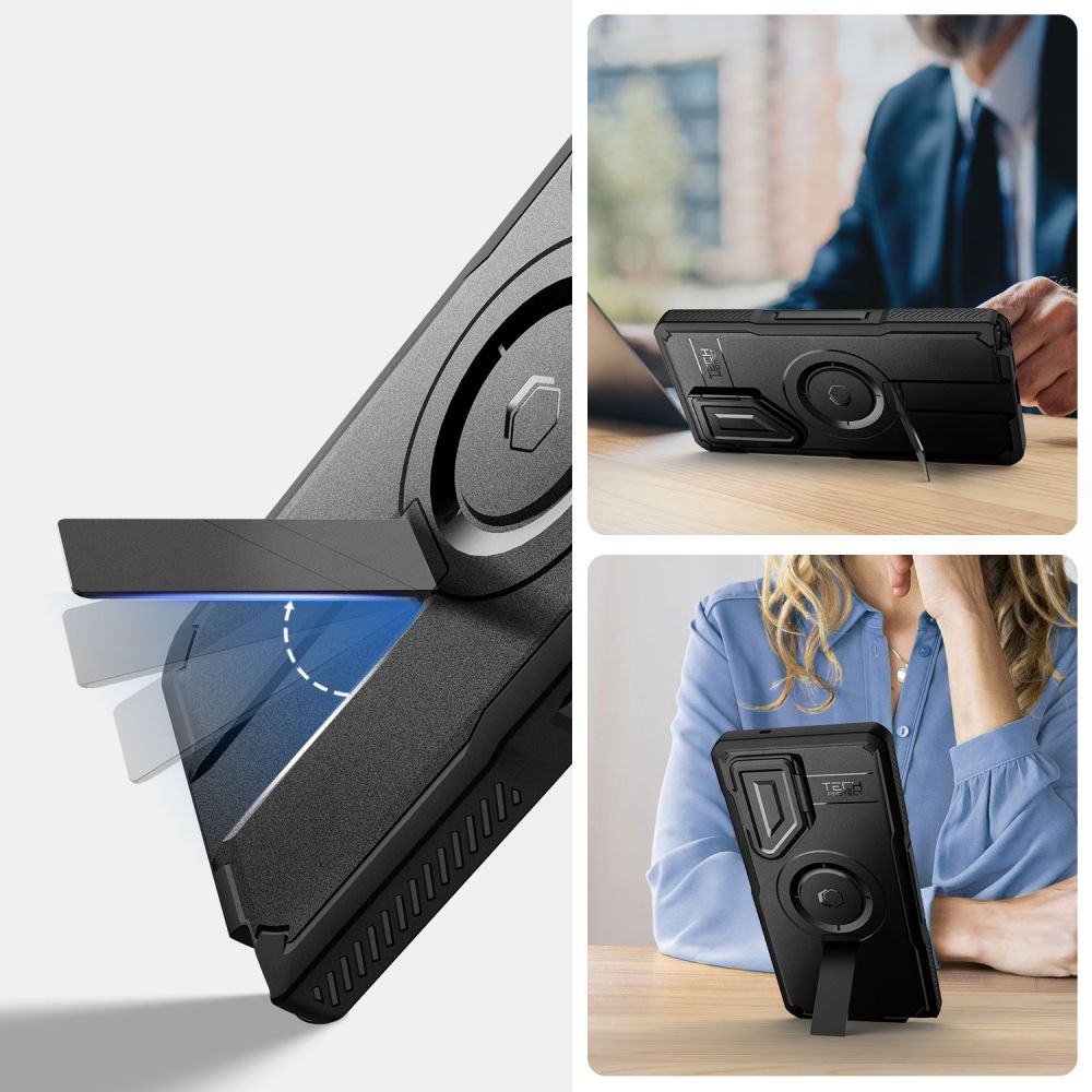 Tech - Protect Samsung Galaxy S25 Ultra - Kevlar MagSafe+ Σκληρή Θήκη με Προστασία για την Οθόνη / την Κάμερα και Stand - Black