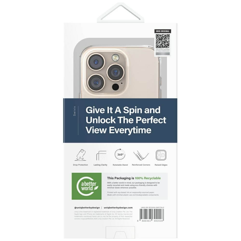Uniq iPhone 16 Pro - Swivix 360 Rotating Kickstand - Σκληρή Θήκη με Πλαίσιο Σιλικόνης και Σταντ - Gold