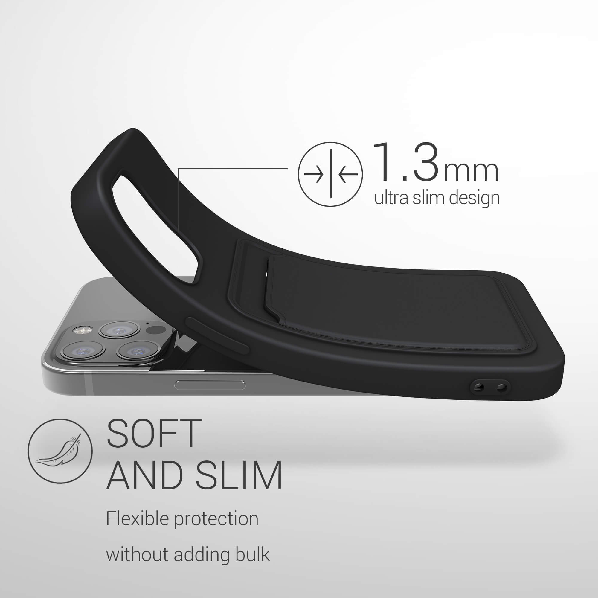 KW iPhone 12 / iPhone 12 Pro Θήκη Σιλικόνης TPU με Υποδοχή για Κάρτα - Black - 55112.01