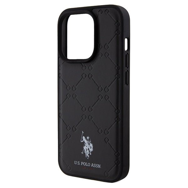 US Polo iPhone 15 Pro Max Yoke Pattern Θήκη με Επένδυση Συνθετικού Δέρματος - Black - USHCP15XPYOK