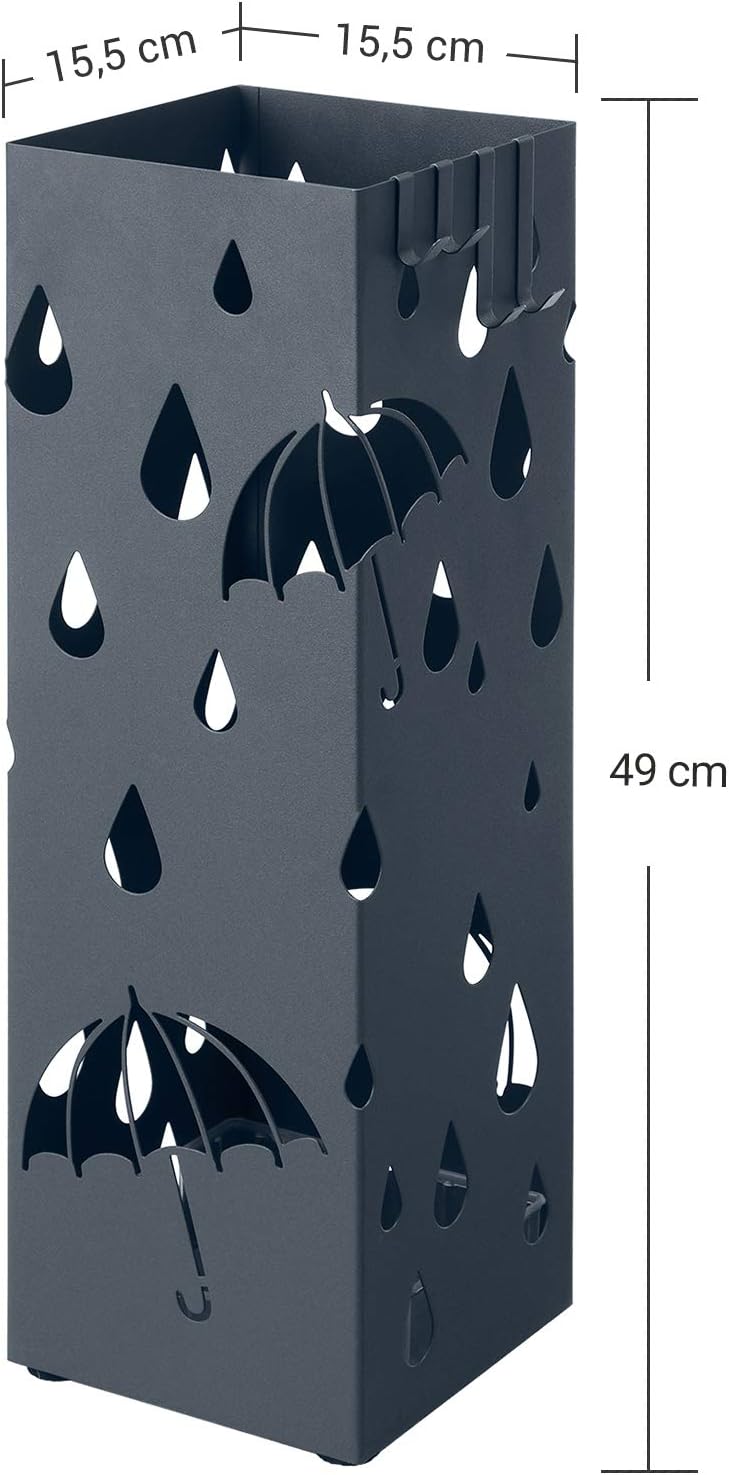 Songmics Μεταλλική Ομπρελοθήκη με 4 Γάντζους - Design Umbrella - 15.5 x 15.5 x 49 cm - Anthracite Grey - LUC049G01