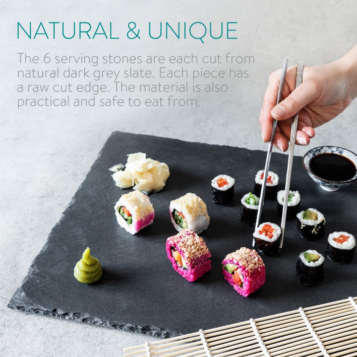 Navaris Σετ με 6 Ορθογώνιους Δίσκους Σερβιρίσματος από Σχιστόλιθο - Large - Anthracite - 47683.06.01