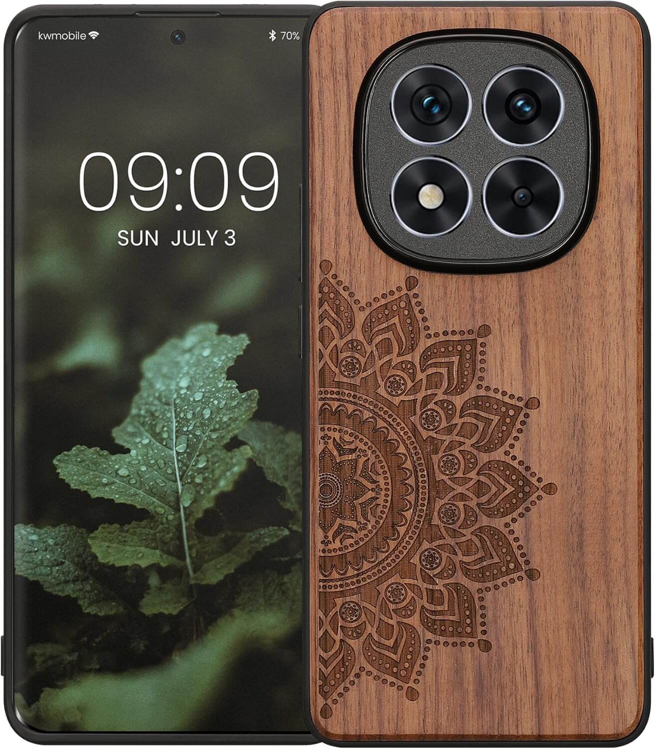 KW Xiaomi Redmi Note 14 Pro+ 5G Θήκη από Φυσικό Ξύλο - Design Rising Sun - Dark Brown
