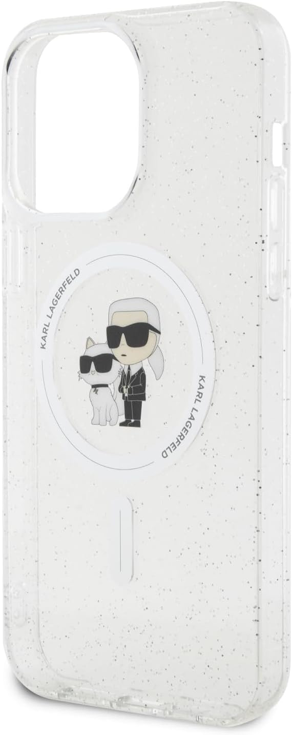 Karl Lagerfeld iPhone 15 Pro Max - Karl and Choupette Glitter Magsafe Σκληρή Θήκη με Πλαίσιο Σιλικόνης και MagSafe - Διάφανη - KLHMP15XHGKCNOT