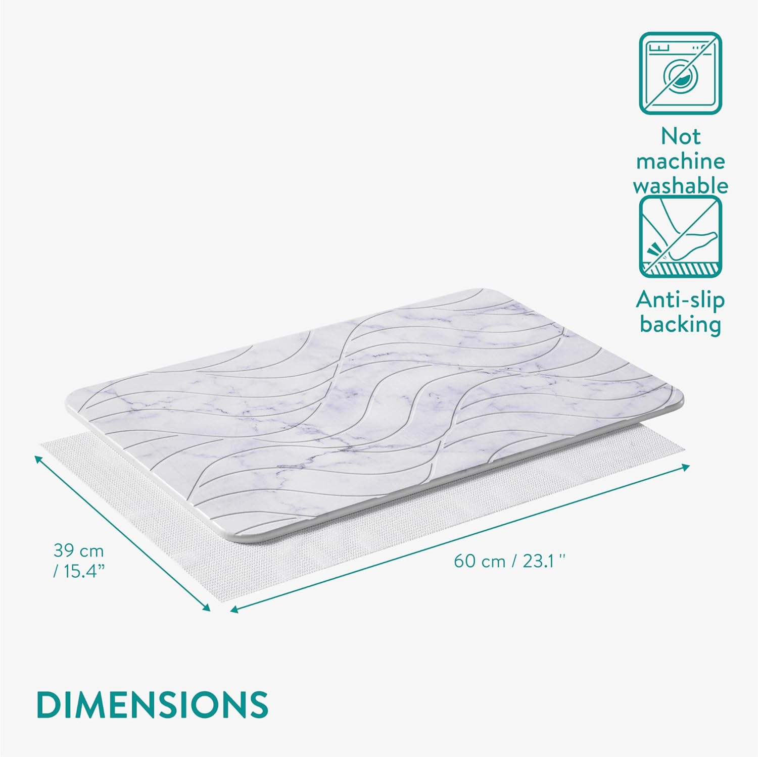 Navaris Αντιολισθητικό Χαλάκι Μπάνιου από Διατομίτη για Γρήγορο Στέγνωμα - 60 x 39 cm - White Marble - 59868.02