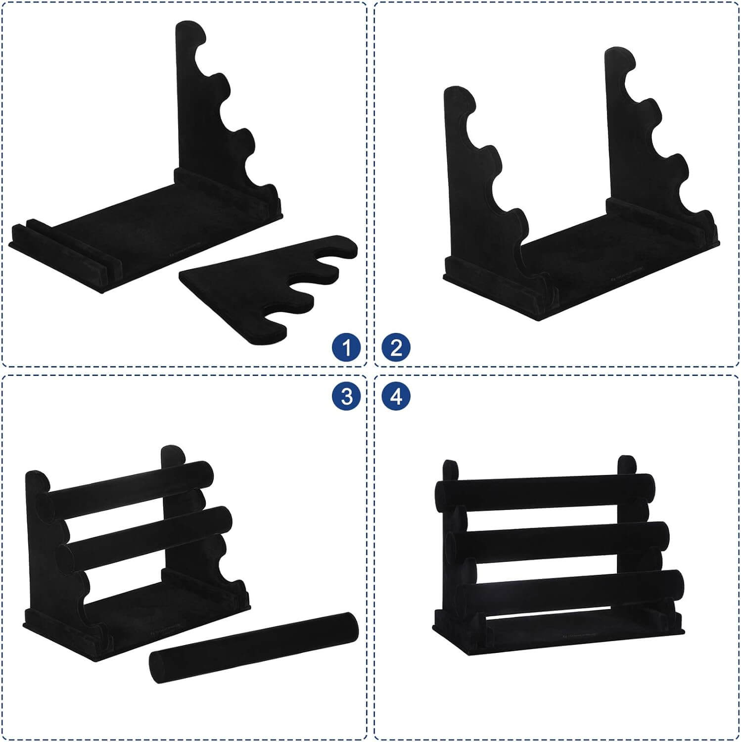 Songmics Βελούδινη Βάση με 3 Μπάρες για Βραχιόλια και Ρολόγια - Black - JDS008
