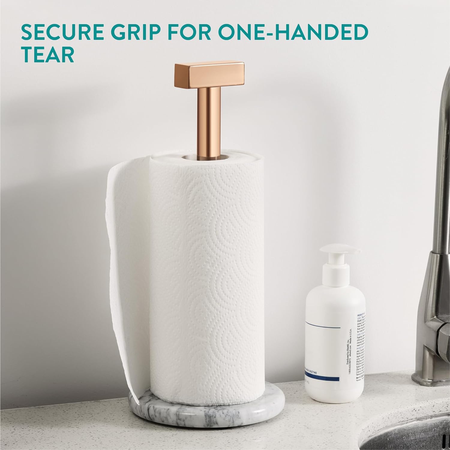 Navaris Βάση για Χαρτί Κουζίνας με Μαρμάρινη Βάση - Design Elegant - White / Bronze - 61942.01