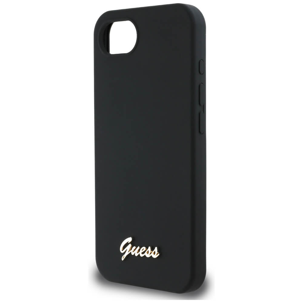Guess iPhone 16e - Silicone Script Metal Logo - MagSafe Σκληρή Θήκη με Πλαίσιο Σιλικόνης - Black - GUHMPSE4SMBSLK