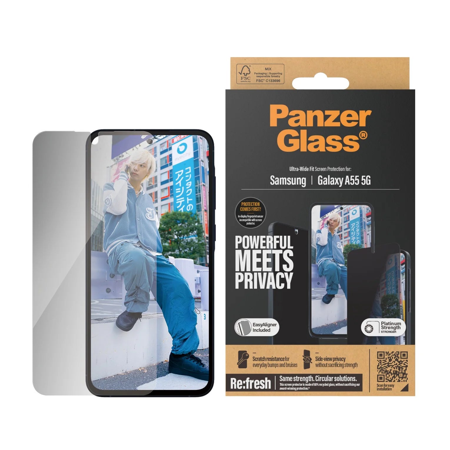 PanzerGlass Samsung Galaxy A55 5G Ultra-Wide Fit Privacy Easy Aligner Αντιχαρακτικό Γυαλί Οθόνης - Black