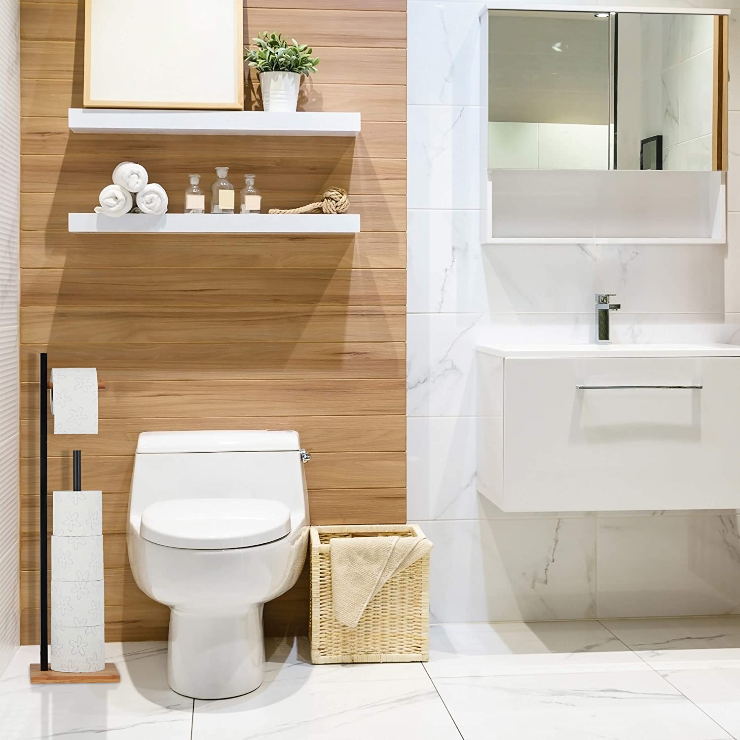 Relaxdays Βάση για Χαρτί Τουαλέτας - Natural / Black - 4052025276102