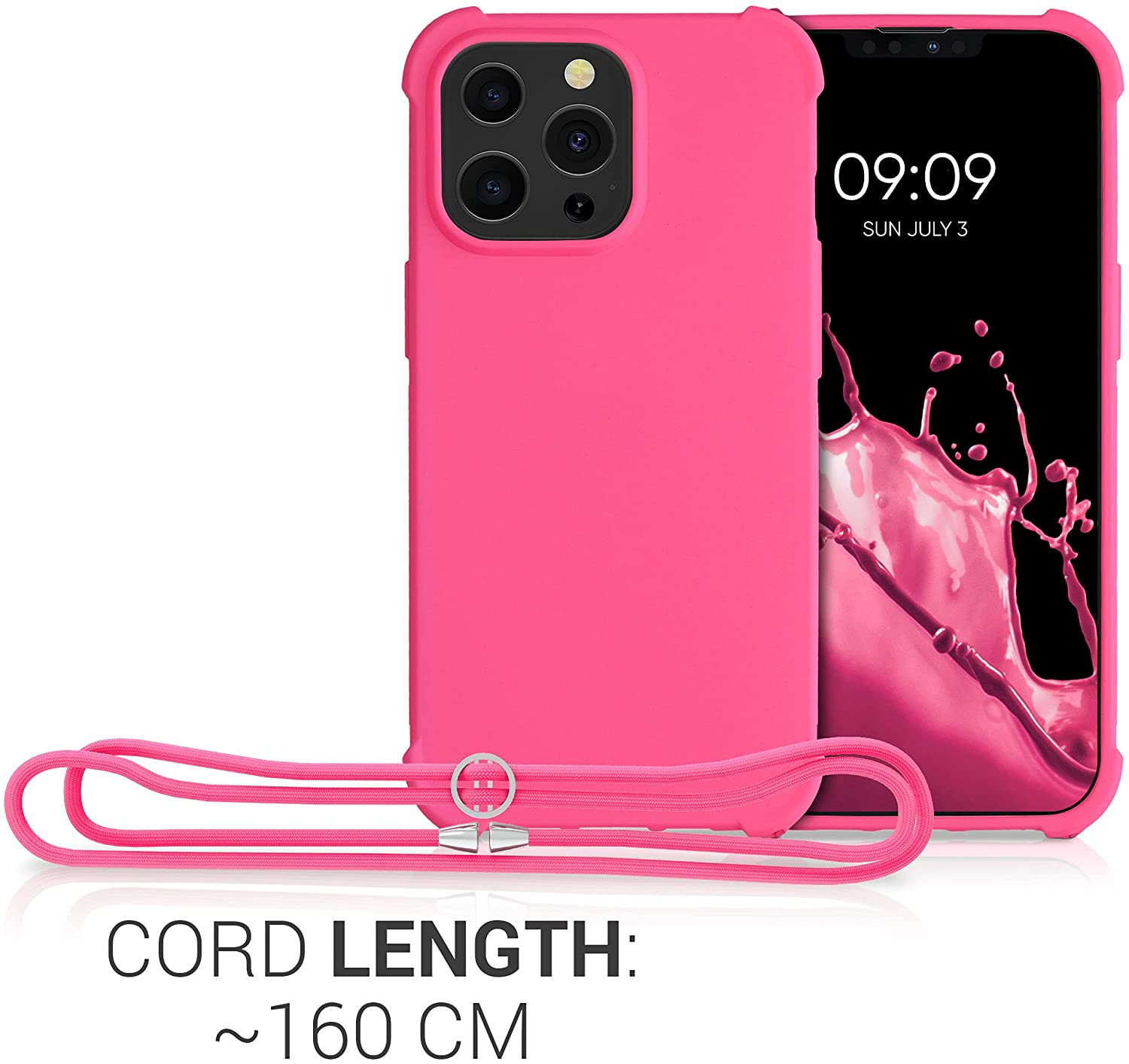 KW iPhone 13 Pro Θήκη Σιλικόνης TPU με Λουράκι - Neon Pink - 55964.77