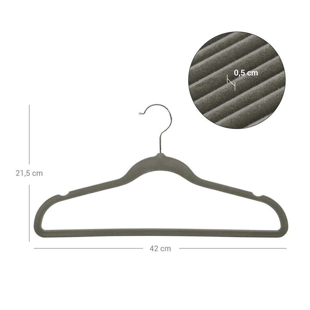 Songmics Σετ με 30 Βελούδινες Κρεμάστρες για Κοστούμι με Οργανωτή Γραβάτας - Grey - CRF26V