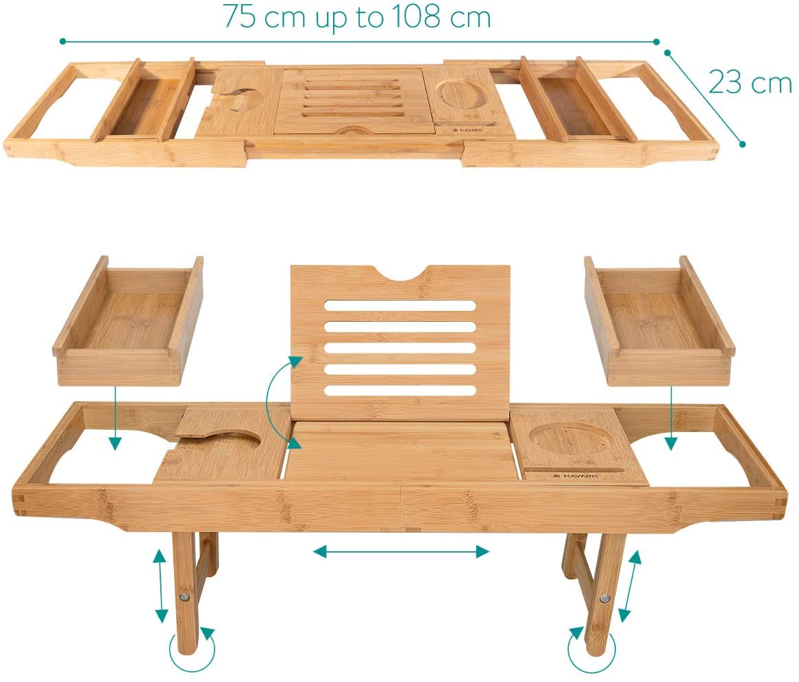Navaris Wooden Bath Tray Rack Ξύλινη Βάση για τη Μπανιέρα - Brown - 47685.02