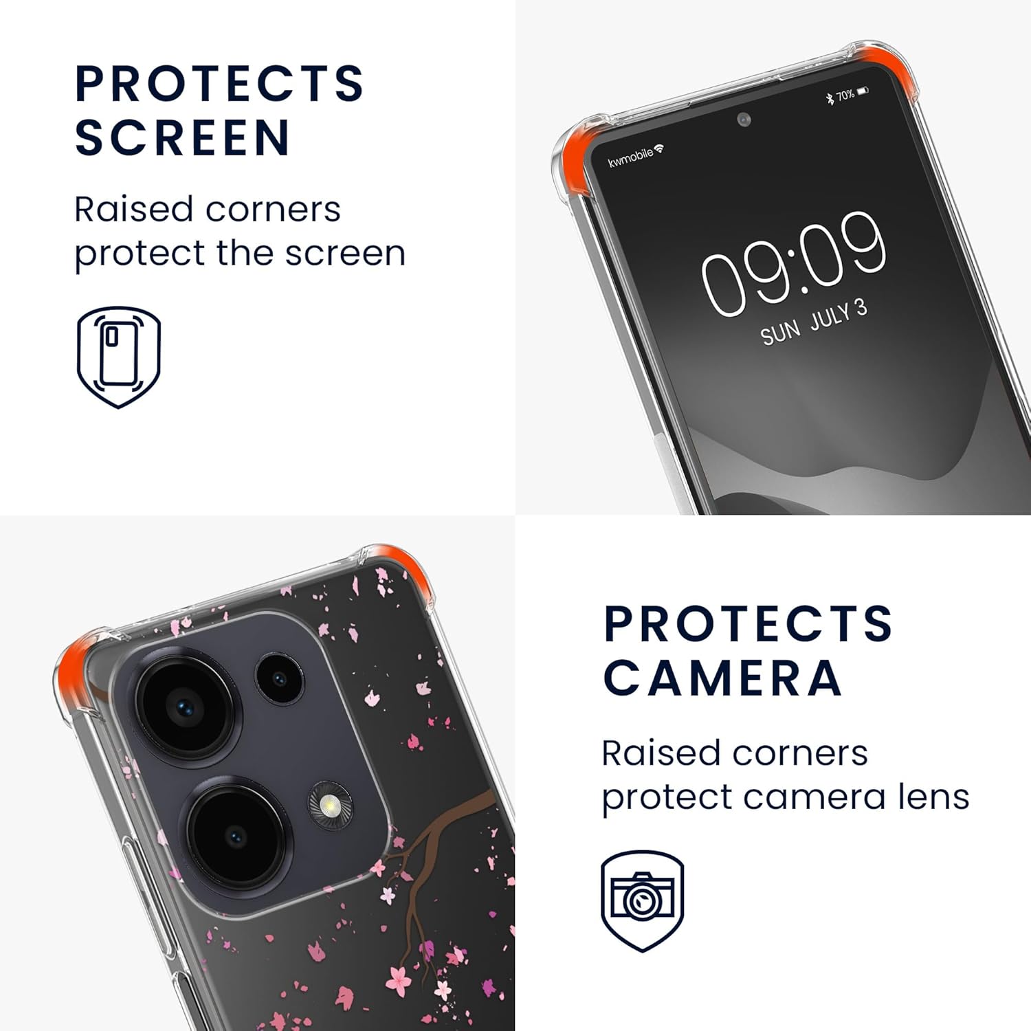 KW Xiaomi Redmi Note 13 Pro 4G Θήκη Σιλικόνης TPU με Λουράκι - Design Cherry Blossoms - Pink / Dark Brown / Διάφανη