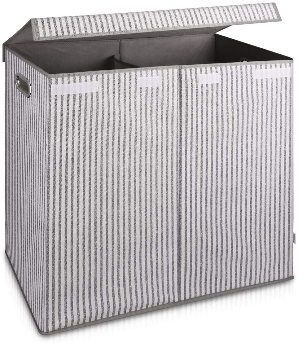 Navaris Καλάθι Απλύτων με Δύο Διαμερίσματα και Καπάκι - White / Grey - 49579.02.22