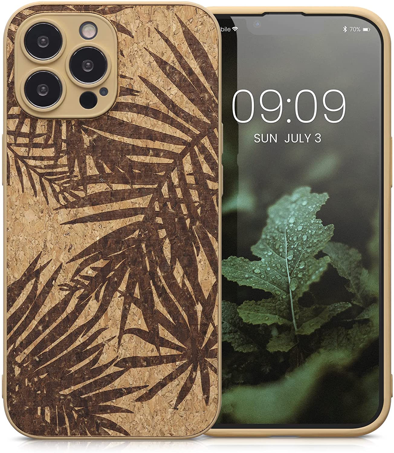 KW iPhone 13 Pro Max Σκληρή Θήκη από Φελλό με Πλαίσιο Σιλικόνης - Design Palm Leaves - Dark Brown / Light Brown - 58127.01 - likebrands.gr