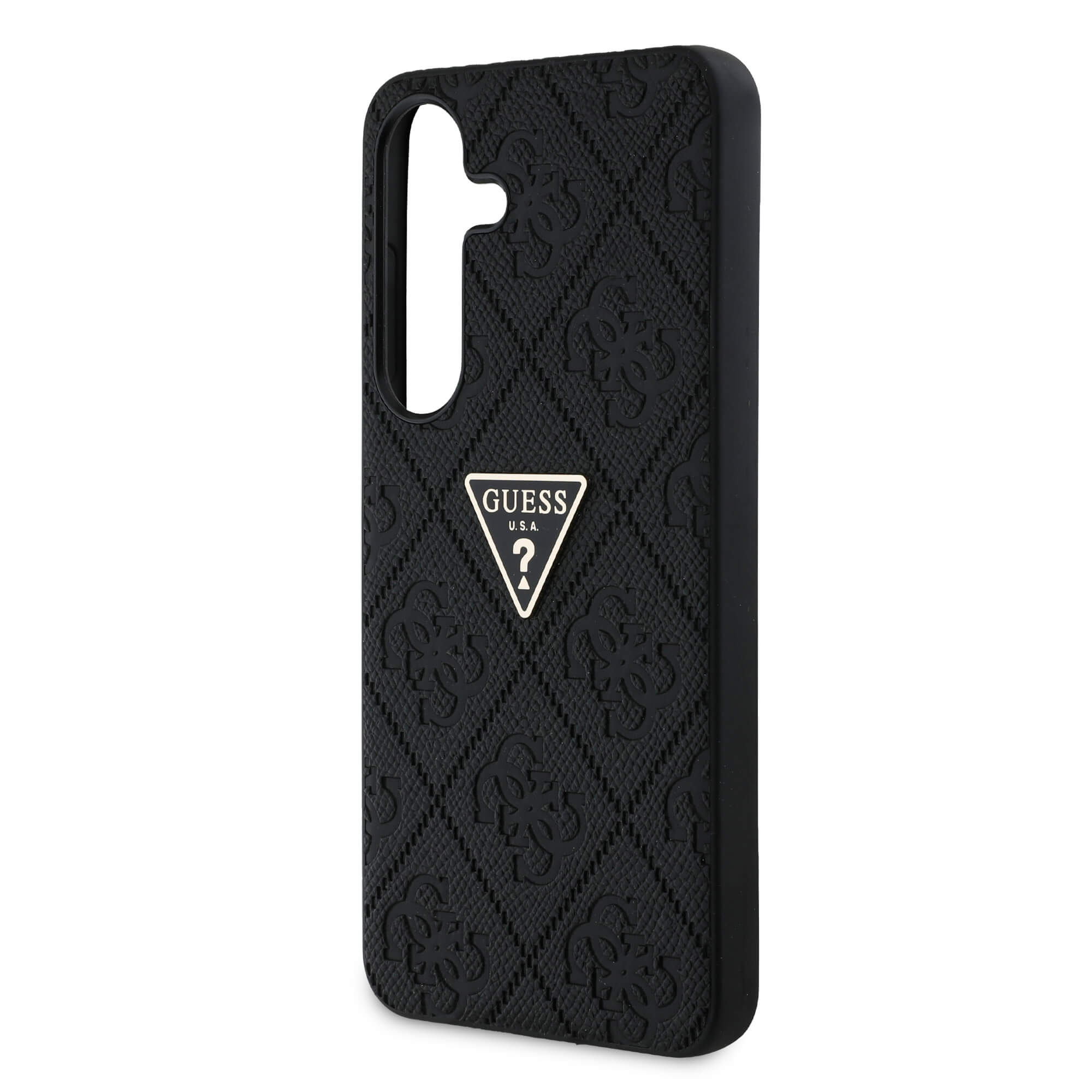 Guess Samsung Galaxy S25 - Hot Stamp 4G Pattern Triangle Metal Logo - Θήκη με Επένδυση Συνθετικού Δέρματος και Πλαίσιο Σιλικόνης - Black - GUHCS25SPGP4STRK