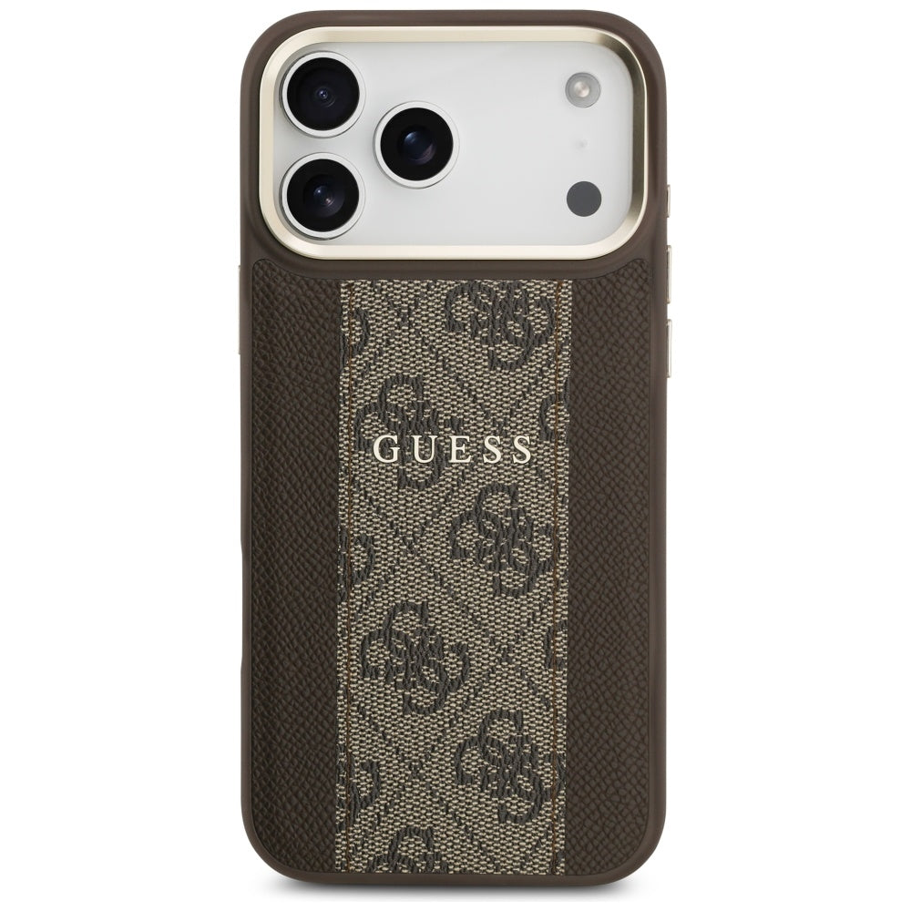 Guess iPhone 17 Pro Max - 4G Stripe MagSafe - Θήκη με Επένδυση Συνθετικού Δέρματος - Brown - GUHMP17XPG4SEMCW