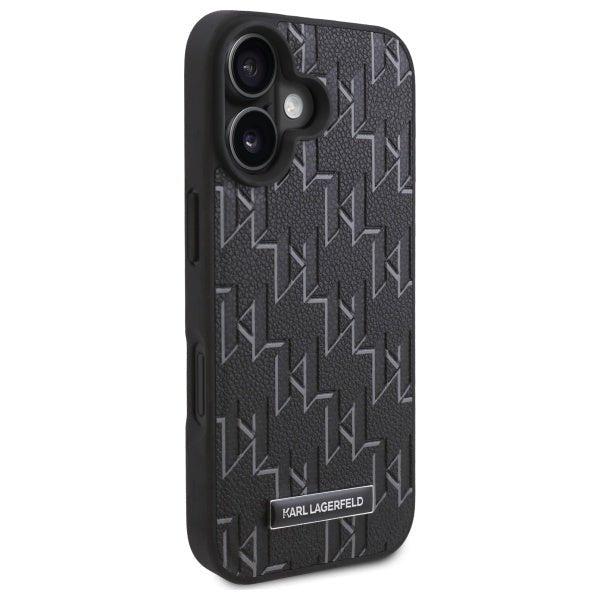 Karl Lagerfeld iPhone 16 Plus - Hot Stamp MagSafe Σκληρή Θήκη με Επένδυση Συνθετικού Δέρματος - Black - KLHMP16MPKHPORPK