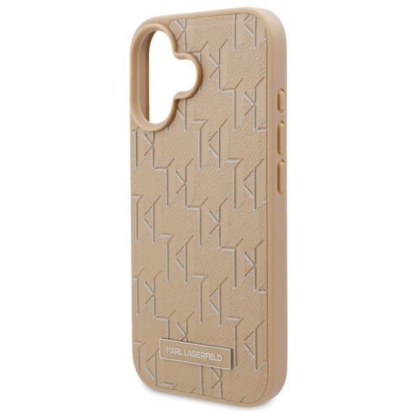 Karl Lagerfeld iPhone 16 - Hot Stamp MagSafe Σκληρή Θήκη με Επένδυση Συνθετικού Δέρματος - Beige - KLHMP16SPKHPORPE