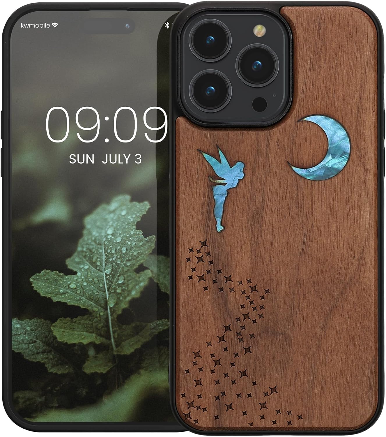 KW iPhone 14 Pro Max Θήκη από Φυσικό Ξύλο - Design Fairy Mother of Pearl - Dark Brown