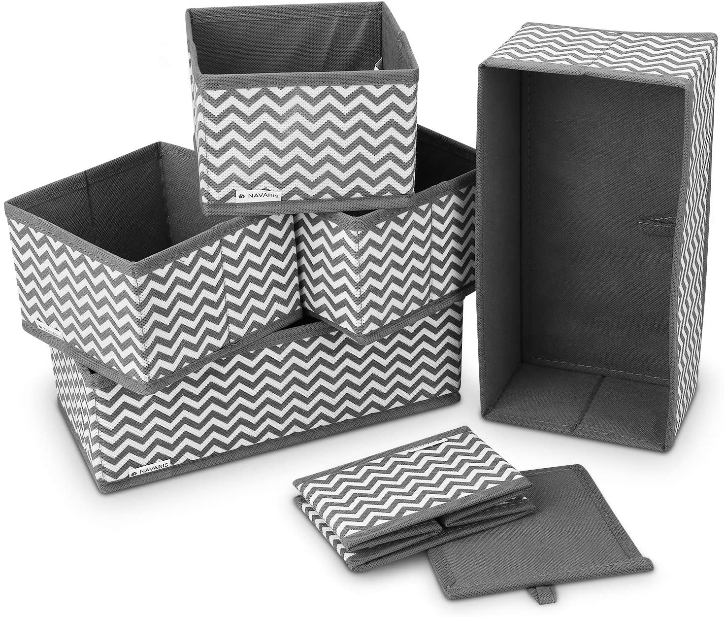 Navaris Σετ με 6 Υφασμάτινα Κουτιά Αποθήκευσης - Grey / White - 49052.06