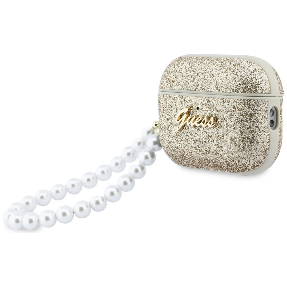 Guess AirPods Pro 3 - Θήκη από Σκληρό Πλαστικό - Glitter Pearl Strap - Gold