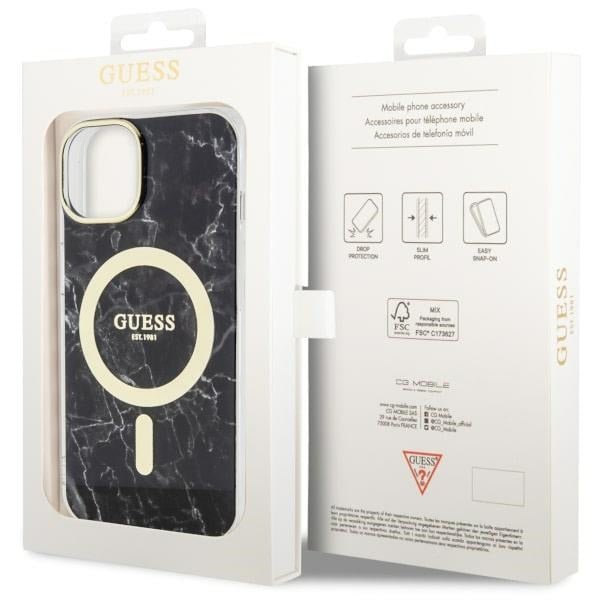 Guess iPhone 15 Plus/ iPhone 14 Plus - Σκληρή Θήκη με Πλαίσιο Σιλικόνης - Marble MagSafe - Black