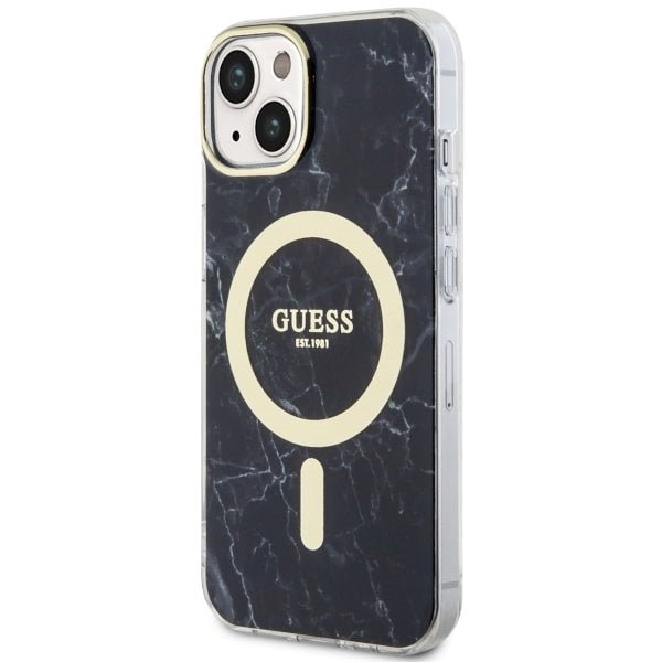 Guess iPhone 15 Plus/ iPhone 14 Plus - Σκληρή Θήκη με Πλαίσιο Σιλικόνης - Marble MagSafe - Black