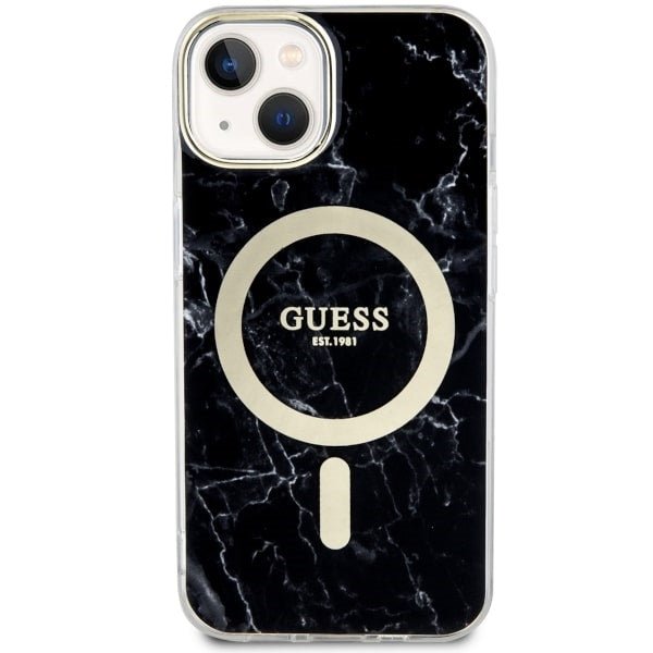 Guess iPhone 15 Plus/ iPhone 14 Plus - Σκληρή Θήκη με Πλαίσιο Σιλικόνης - Marble MagSafe - Black
