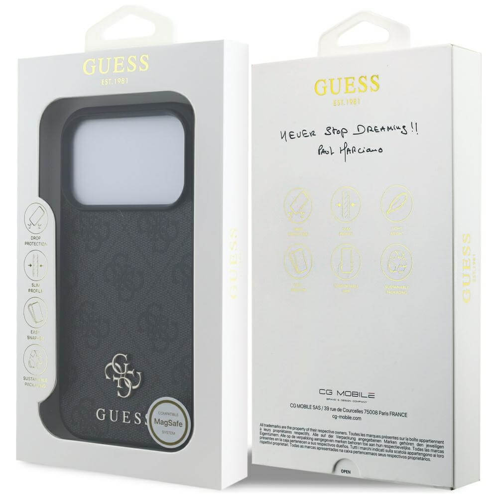 Guess iPhone 17 Pro - 4G Small Classic Logo MagSafe - Σκληρή Θήκη με Πλαίσιο Σιλικόνης και Επένδυση Συνθετικού Δέρματος - Black