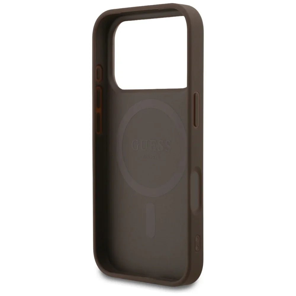 Guess iPhone 17 Pro - 4G Small Classic Logo MagSafe - Σκληρή Θήκη με Πλαίσιο Σιλικόνης και Επένδυση Συνθετικού Δέρματος - Brown