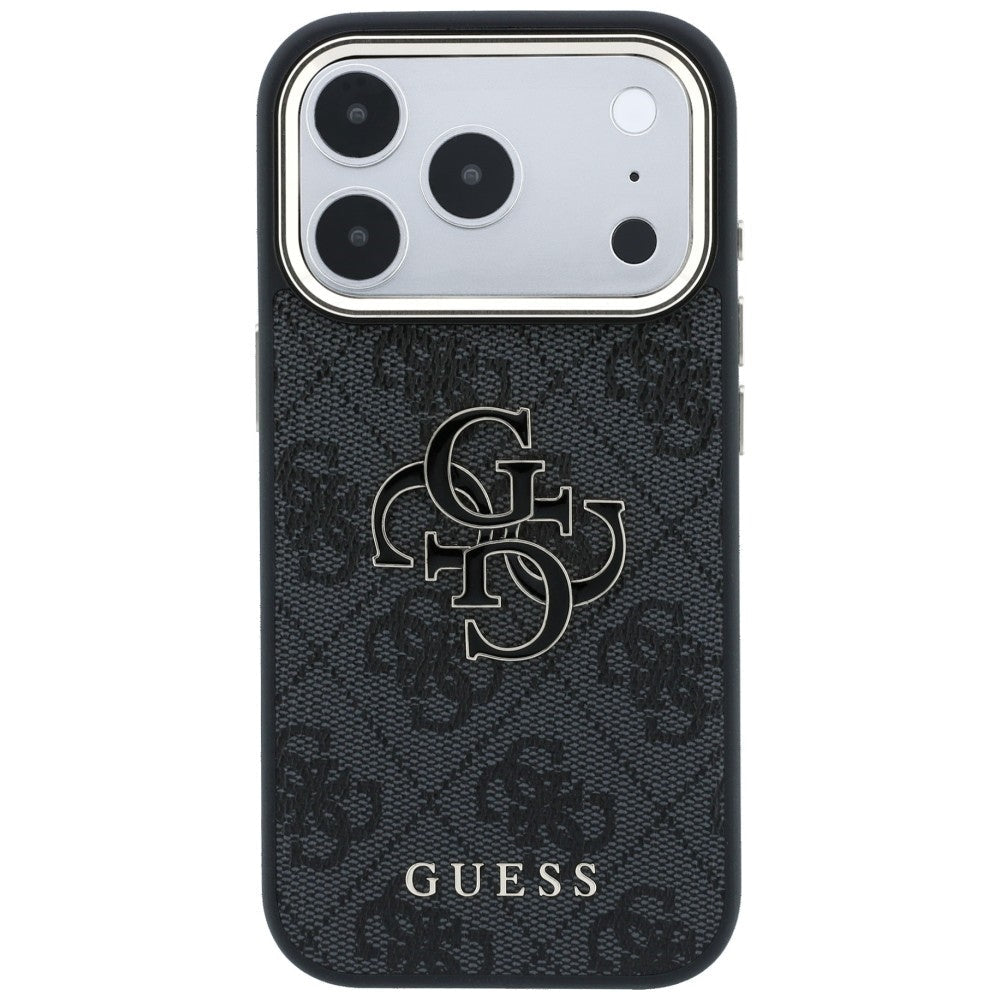 Guess iPhone 17 Pro / iPhone 18 Pro - Σκληρή Θήκη με Επένδυση από Οικολογικό Δέρμα - 4G and Big Resin Logo - Black