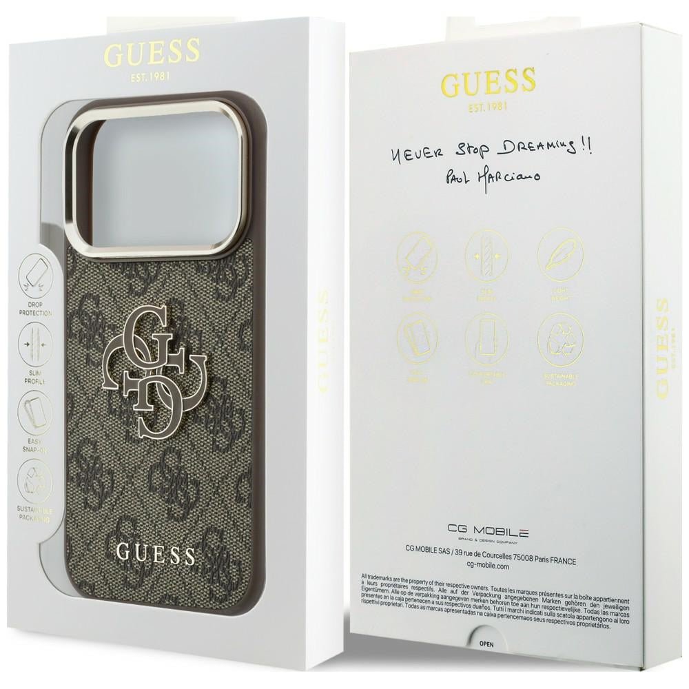 Guess iPhone 17 Pro / iPhone 18 Pro - Σκληρή Θήκη με Επένδυση από Οικολογικό Δέρμα - 4G and Big Resin Logo - Brown