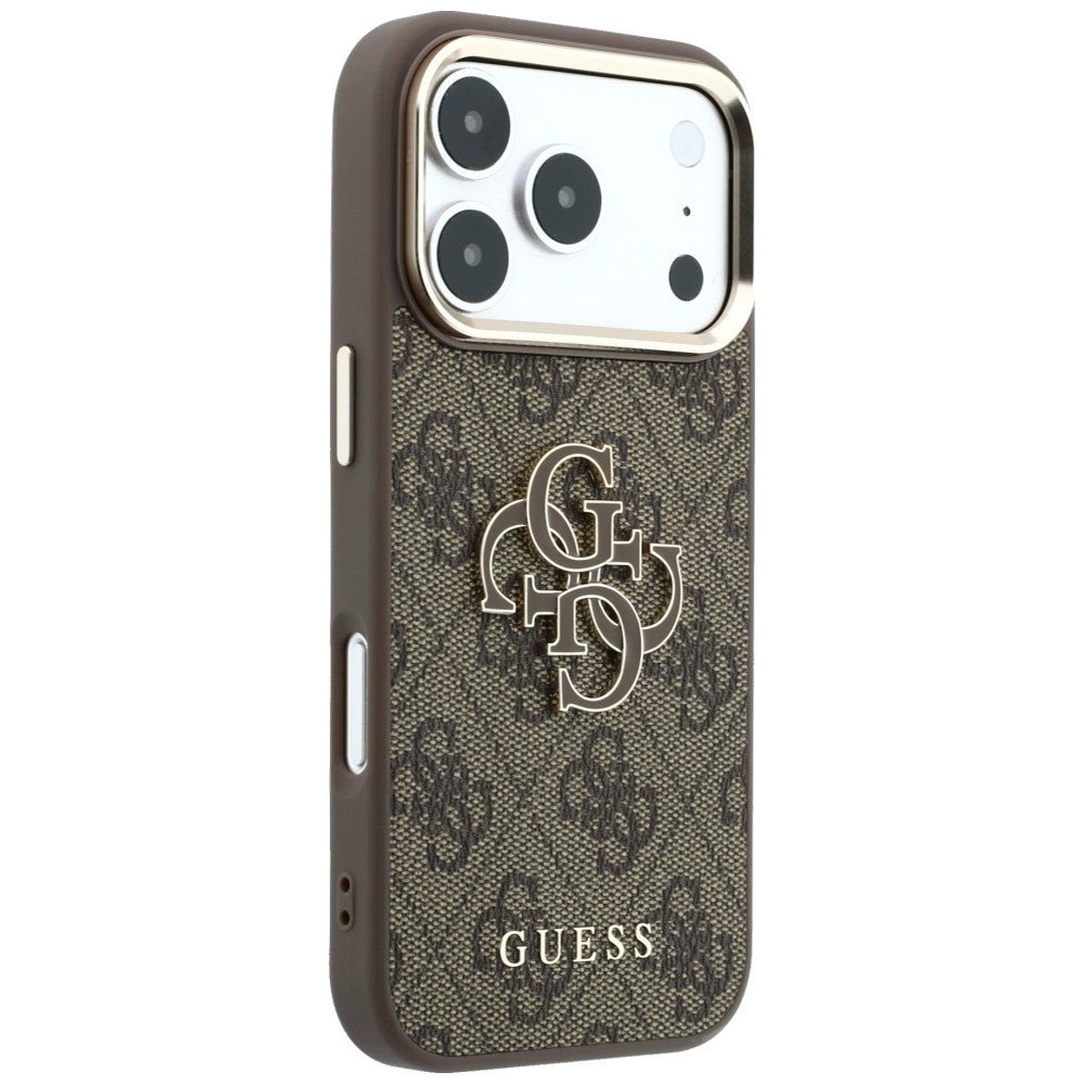Guess iPhone 17 Pro / iPhone 18 Pro - Σκληρή Θήκη με Επένδυση από Οικολογικό Δέρμα - 4G and Big Resin Logo - Brown