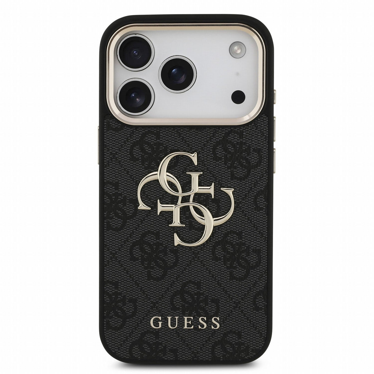 Guess iPhone 17 Pro / iPhone 18 Pro - Σκληρή Θήκη με Επένδυση Συνθετικού Δέρματος και Λουράκι - PU 4G Metal Logo Strap - Black